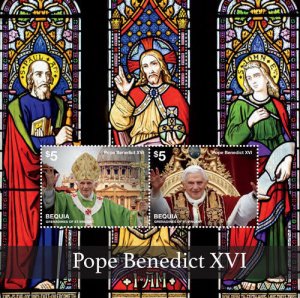 BEQUIA 2014 - POPE BENEDICT XVI - SOUVENIR SHEET OF 2 STAMPS - MNH