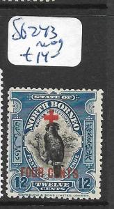 NORTH BORNEO (P2805B) BIRD 4C+12C RED CROSS  SG 243   MOG