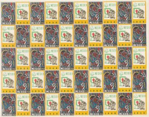 MEXICO TB SEALS 10¢ 1958, NURSES, PANE OF 50, RARE. MINT, NH. VF.