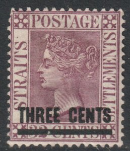 Malaya Straits Setts Scott 73 - SG83, 1885 Victoria 3c on 32c MH*