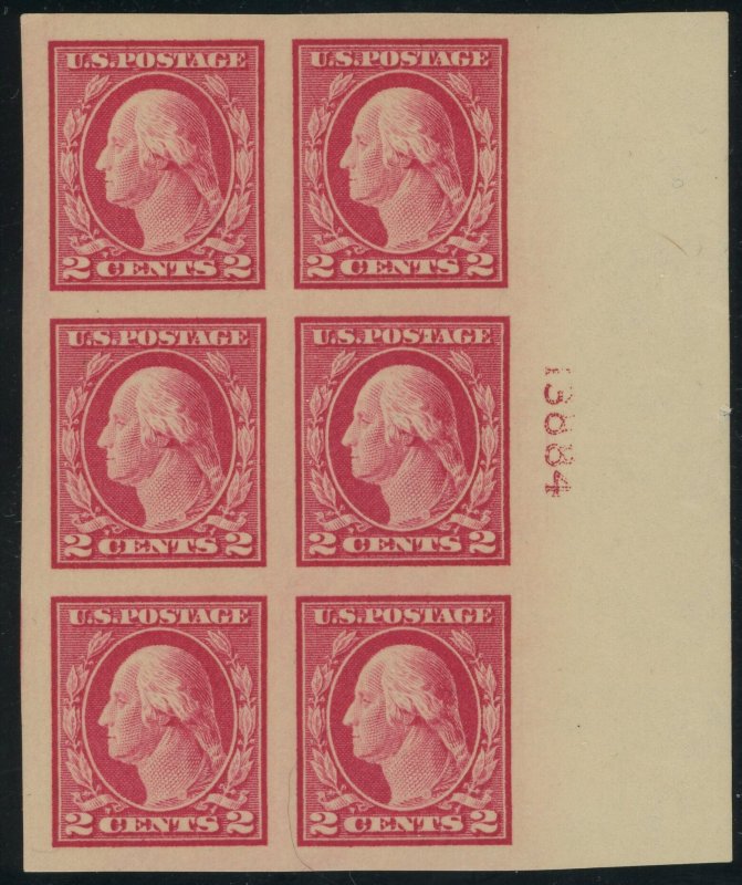 USA 482 - 2 cent Flat Plate imperf Plate #13884 Block of 6 - XF Mint-nh