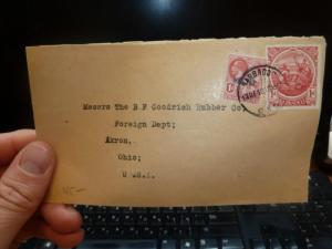 Barbados 1d horse + 1d KGV war tax on cover to USA  (2beg) 