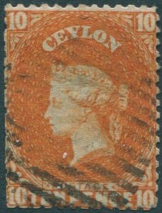 Ceylon 1866 SG58ax 10d vermilion QV crown CC wmk rev FU (amd)