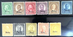 Scott #669-679 - Nebr. Overprint - Set - HM OG - 1929