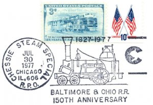 US SPECIAL POSTMARK EVENT COVER BALTIMORE & OHIO RAILROAD CHESSIE STEAM 1977 - C