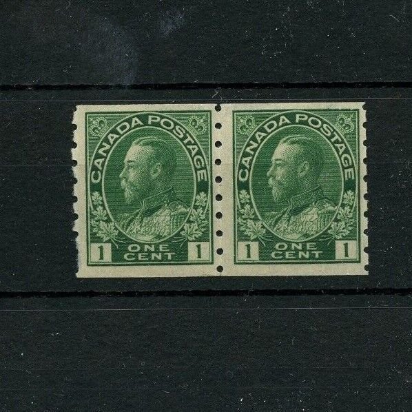 #125 One cent green Admiral coil pair F MH Cat$24 Canada mint