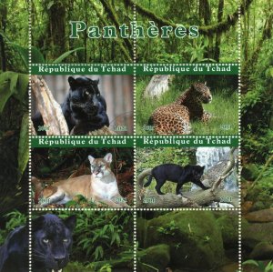 Chad Wild Animals Stamps 2021 CTO Panthers Leopards Black Panther Fauna 4v M/S