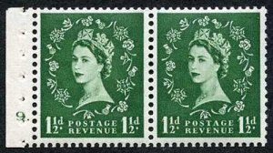 SB61 QEII 1 1/2d Wmk Tudor Booklet Pane of Two Cylinder 9 dot Daffodil Flaw