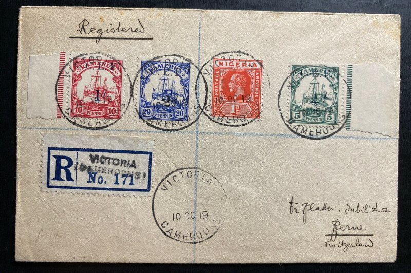 1919 Victoria Cameroon Mixed Franking Registered Cover To Switzerland