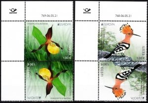 ESTONIA 2021-09 EUROPA: Endangered Wildlife. Bird Orchid. Margin TB Pairs, MNH