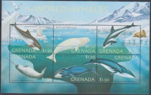 GRENADA Sc #3186a-f MNH S/S of 6 DIFF MARINE MAMMALS, DOLPHINS and WHALES