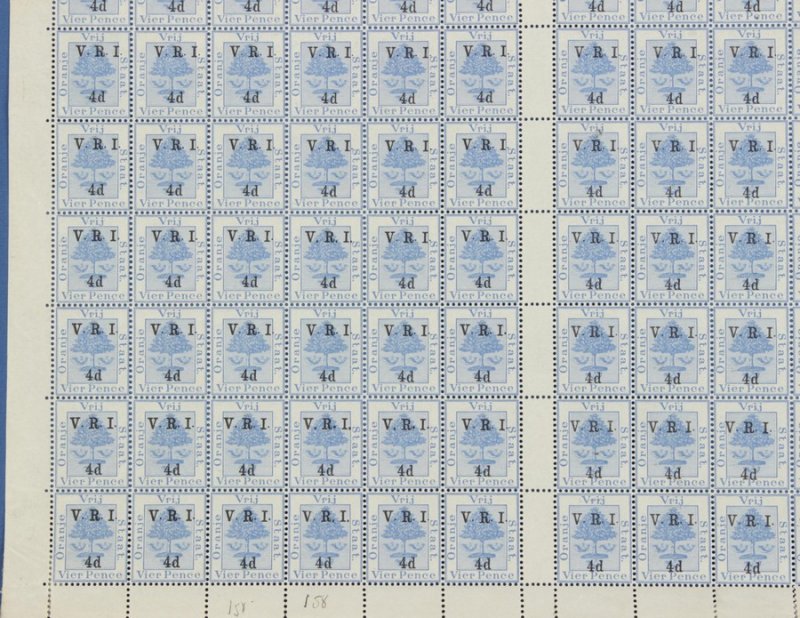 ORANGE FREE STATE 1900 'VRI 4d' on Tree 4d , raised stops, thin 'V', FULL SHEET