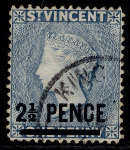 ST. VINCENT QV SG49, 2½d on 1d milky blue, FINE USED. Cat £15.