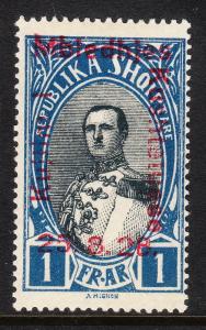 ALBANIA — SCOTT 217 — 1928 1FR RED OVERPRINT — MH — SCV $10.00