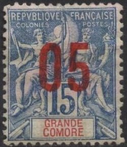 Grand Comoro 22 (mh, pencil mark) 5c on 15c navig. & commerce, blue (1912)