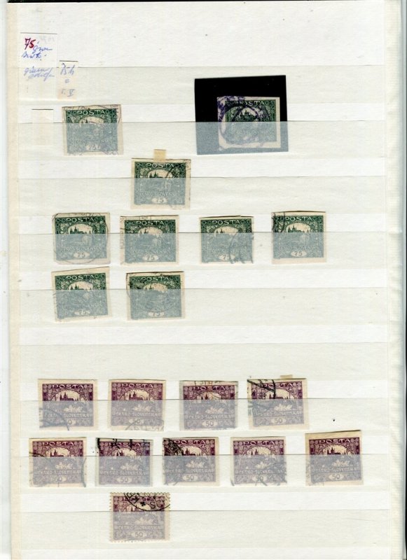 CZECHOSLOVAKIA; 1918-20 early Hradčany Castle DETAILED LOT, Postmarks Varieties+