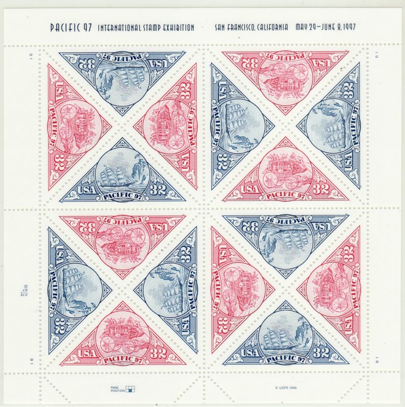 STAMP STATION PERTH-USA #3130-3131 MNH MS Pacific 97 Plate B1 Position 2