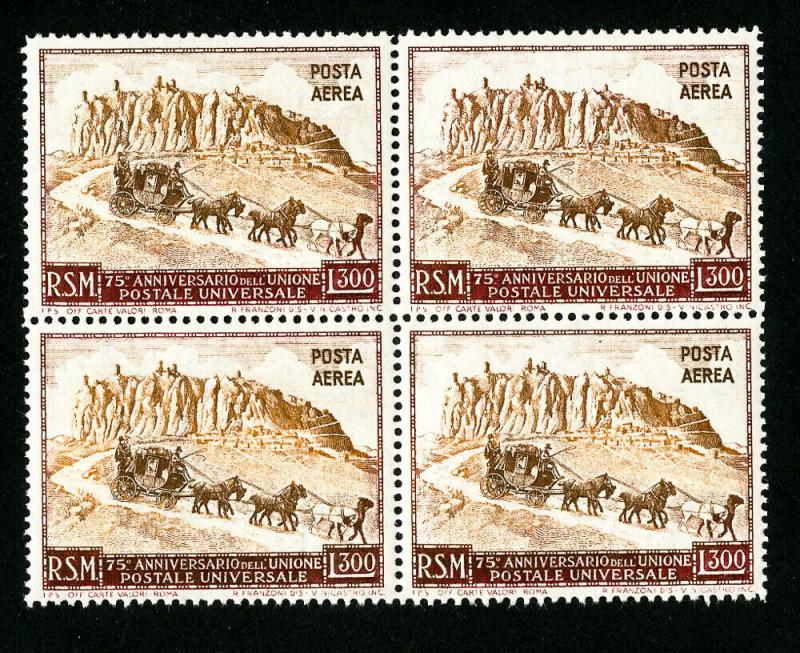 San Marino Stamps # C75 XF OG NH Block of 4 Scott Value $120.00