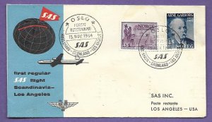 SAS  OSLO / LOS ANGELES, 1954 FIRST FLIGHT AIRMAIL COVER