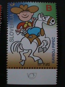 ​SLOVENIA-2001-CARTOONS-BABY COWBOY & BABY INDIAN ON HORSE MNH VERY FINE