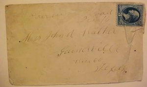 US TEXAS ,MOHIRM X ROAD BACKSTAMP  STRAIGHT LINE GAINESVILLE,TEXAS 1881 WRINKLES