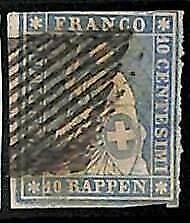 94993cB - SWITZERLAND - STAMP - Zumstein # 23 Green Thread  / Medium  Paper USED