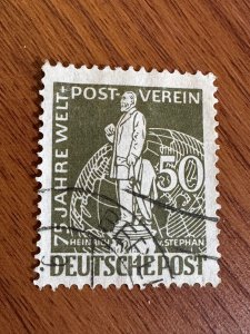 GERMANY 1949 Berlin 75th annv. of Postal Union. 50p dark olive U/NH SC9N38 CV$37