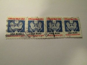 USA, stamp, Scott #O132, used, Official Mail, $1.00, Strip of 4 stamps,