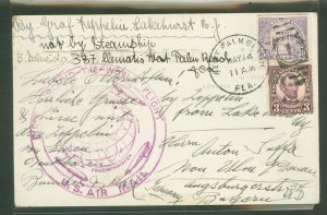 US 570/600 1929 Card mailed from Florida and carried on the Graf Zeppelin round the world flight on its Lakehurst, NJ to Germany