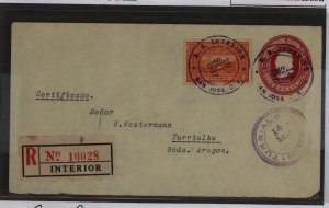 Costa Rica  1937 10c env. + 30c stamp R.R. Interior cancel, Turrialba arrival