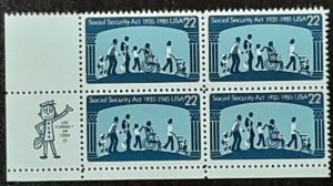 US Scott # 2153; 22c SSA, 1935;  Zip Block of 4; MNH, og; VF centering