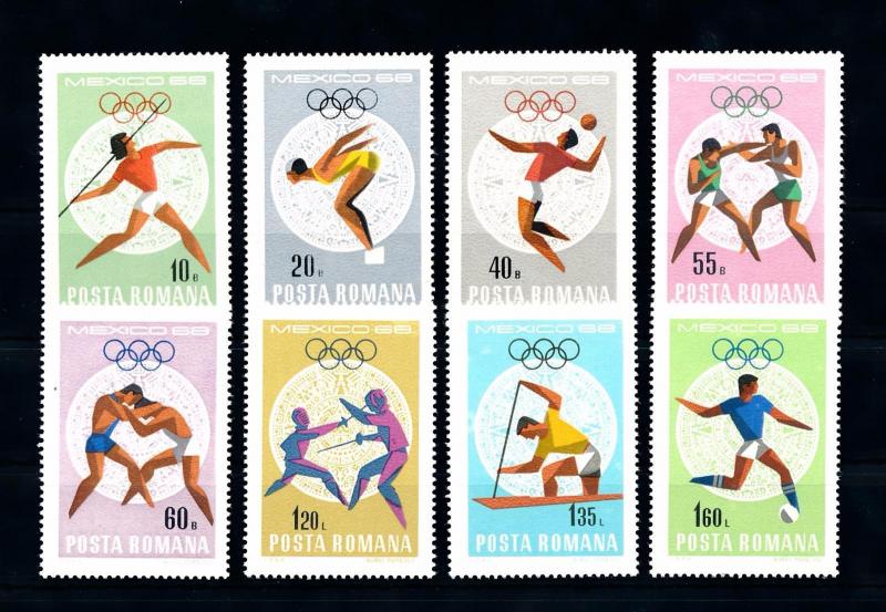 [42848] Romania 1968 Olympic games Mexico Swimming Boxing Fencing Soccer MNH