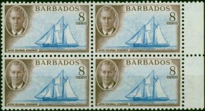 Barbados 1950 8c Bright Blue & Purple-Brown SG276 Fine MNH Block of 4 (2)