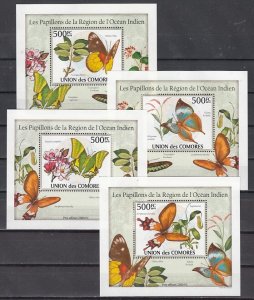 Comoro Is., 2010 issue. Butterfly issue as 4 Deluxe s/sheets. ^