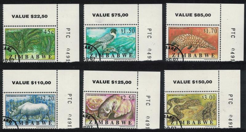 Zimbabwe Falcon Birds Pangolin Rhino Elephant Python Cycad 6v Corners canc