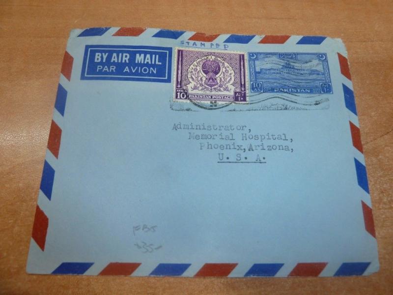 Pakistan 10AS A/M Envelope uprated 10A to USA (70bed)