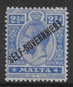 MALTA SG107 1922 SELF-GOVERNMENT 2½d BRIGHT BLUE MTD MINT