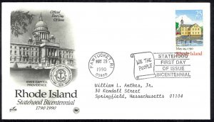 USA Sc# 2348 (ArtCraft) FDC (b) (Pawtucket, RI) 1990 5.29 Rhode Island 200th