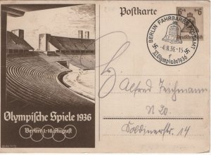 Germany 1936 Postal Stationery Post Card 1936 Olympics MiNr P 257 Bell Cancel