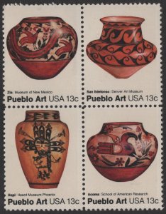 SC#1706-09 13¢ Pueblo Pottery Block of Four (1977) OG/NH*