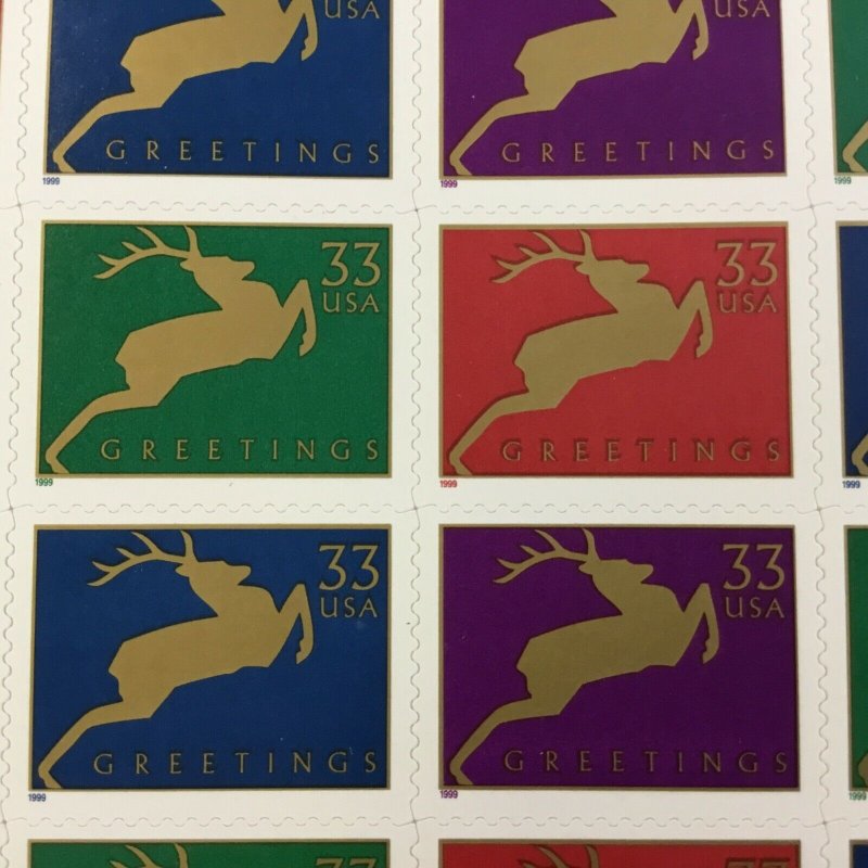 3356- 3359   Christmas Deer    MNH 33 c  sheet of 20   1999 