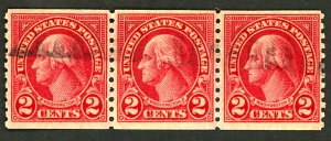 U.S. #599A USED STRIP OF 3 WITH APS CERT