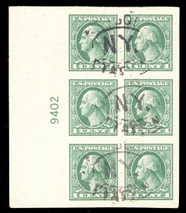 MOMEN: US STAMPS #531 PLATE BLOCK OF 6 USED PSE GRADED CERT SUP-98 LOT #72052