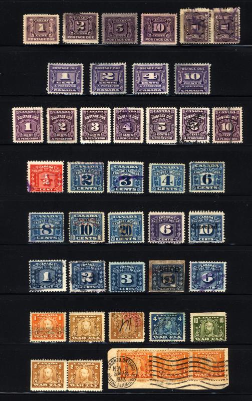 Canada 1906-33 M&U Postage Due, Excise & War Tax Stamps 38 Items