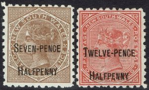 NEW SOUTH WALES 1891 QV SURCHARGE 7½D ON 6D AND 12½D ON 1/- PERF 10
