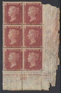 SG 43 Great Britain 1864-79. One penny red plate 160 lower right hand block