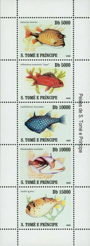 Fish Sao Tome Stamp Canthidermis Maculatus Rhinecanthus Aculeatus S/S MNH #3204