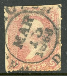 USA 1861 Washington 3¢ Rose Scott #65 VFU G189