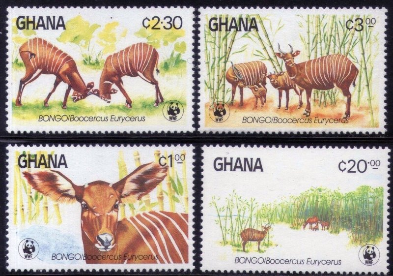 GHANA Sc#927-930 WWF Bongo Antelope Deer (1984) MNH