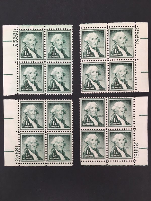 Scott #1031b George Washington - Dry Printing Matched Plate Blocks MNH